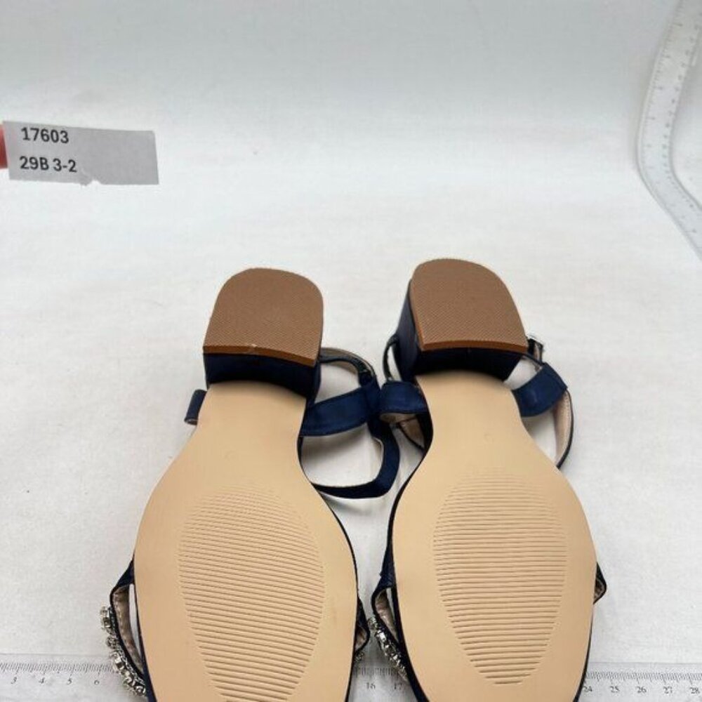 Crystal-Trim Navy Low Block Heel Sandals - Picture 7 of 7